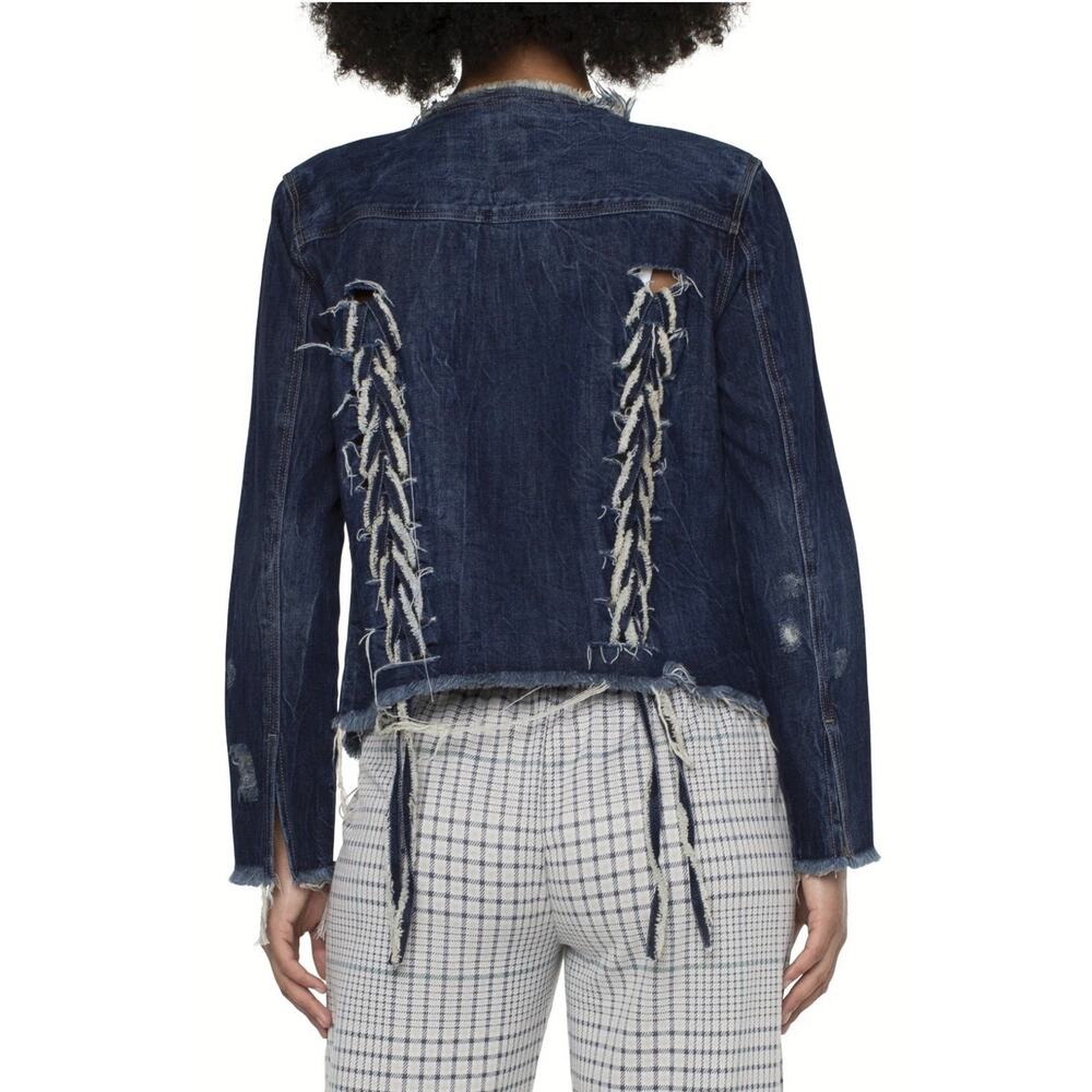 Liverpool Lace Up Jacket Distressed Button Front LS Denim Women's Size Medium - Picture 11 of 14